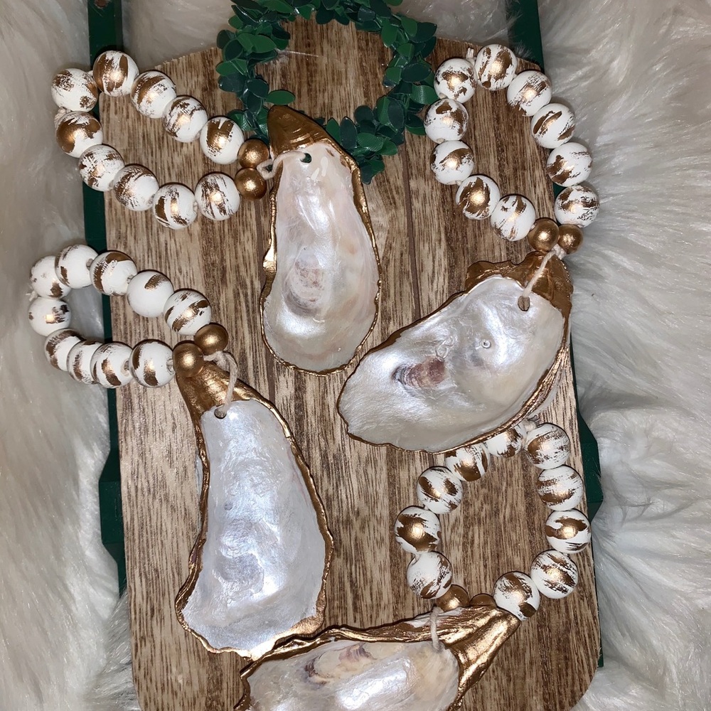 Homemade oyster ornament, with gold leafing!